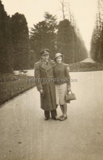 Peter Provenzano Photo Album Image_copy_004.jpg - Mike (last name unknown) and Connie (last name unkown) in Grosvenor Park, Chester, England. Fall of 1940.